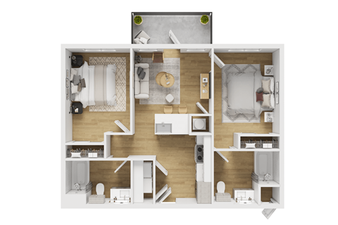 Floor plan for 2 beds, 2 baths, 813 sqft